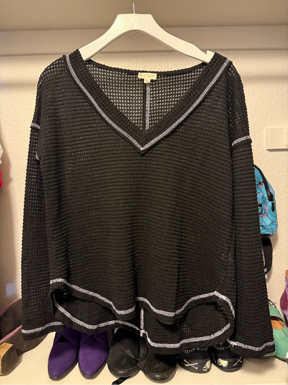 Black waffle long sleeve shirt